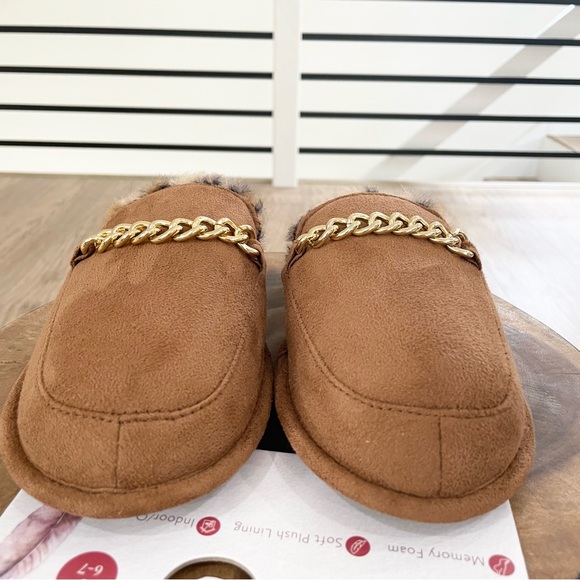 S M L NWT Jessica Simpson brown and gold fuzzy slippers with cheetah print - Picture 8 of 13